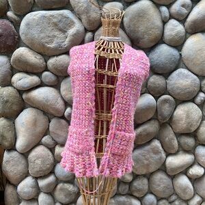 Handmade Crocheted Multicolor Sweater Cardigan w/ Drawstring Waist-UNIQUE Find!